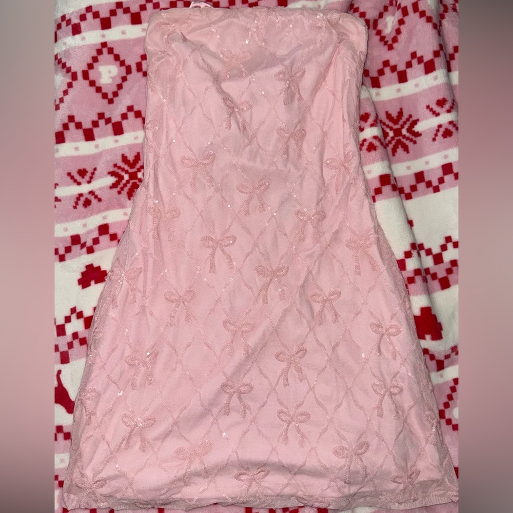 Windsor Sequin Bow Strapless Lace-Up Mini Dress